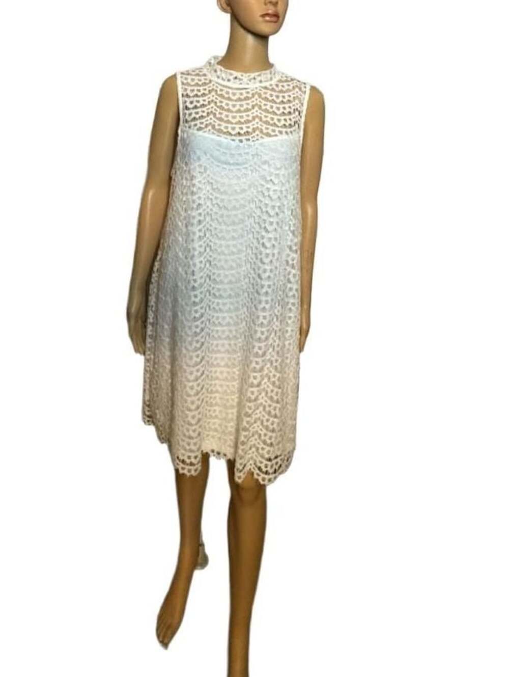 Lace Dress Size XXL White Sleeveless Mock Neck Shift